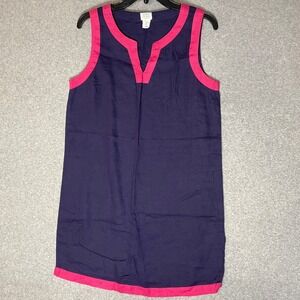 Sigrid Olsen Purple Linen V Neck Sleeveless Shift‎ Dress Pink Trim Size S